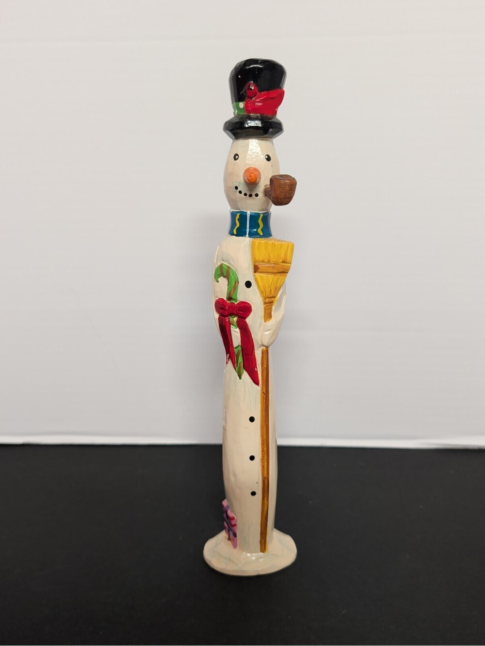 Vintage Ganz 12" Wooden Pencil Snowman Figurine – Lightweight Folk Art Decor